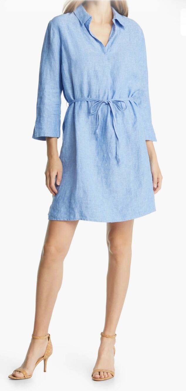 Lilly Pulitzer Pilar 100% Linen Blue Tunic Dress 3/4 Sleeve Coastal Pockets Sz S